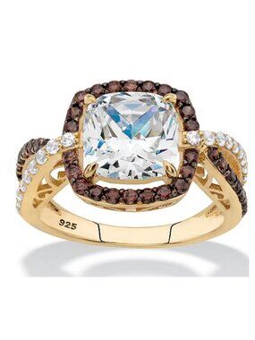 DiamonArt 3 CT White CZ Engagement Ring 14K Gold Over Silver | Cushion Cut